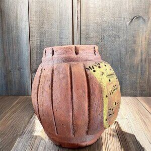 Vintage Hand Made Folk Art Pottery Bud Vase Hand Craved Decor Primitive Style
